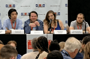 Kendrick Tan, Jesse Silver, Kailey Marsh, Michael Diamond at Scriptfest panel